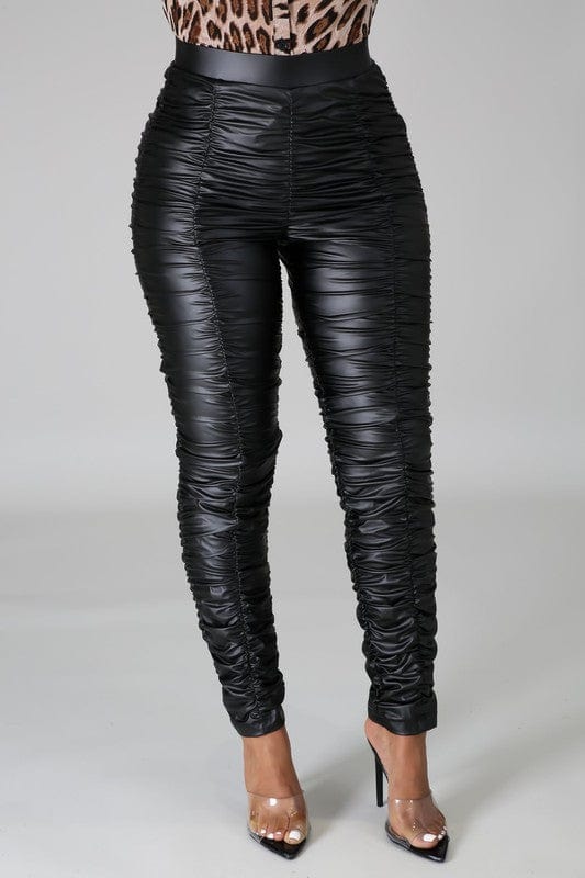 Luxuriance Style Bottoms High Waist Faux Leather Shirring | Pants