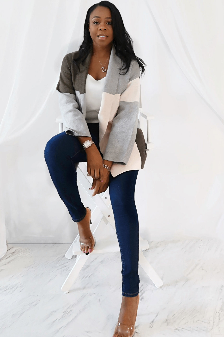 Luxuriance Style Cardigan Color Block Gray Sweater | Coat