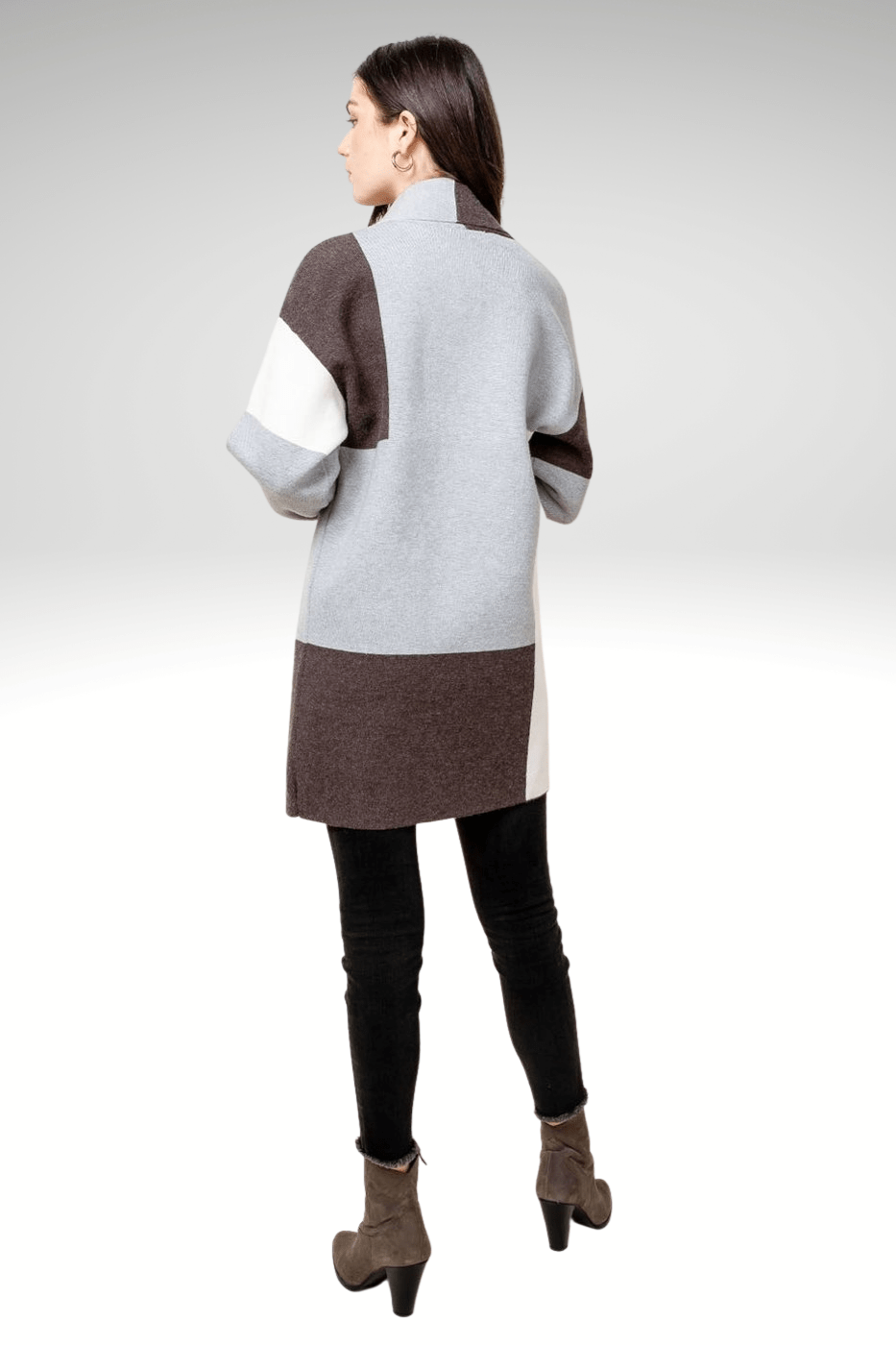 Luxuriance Style Cardigan Color Block Gray Sweater | Coat