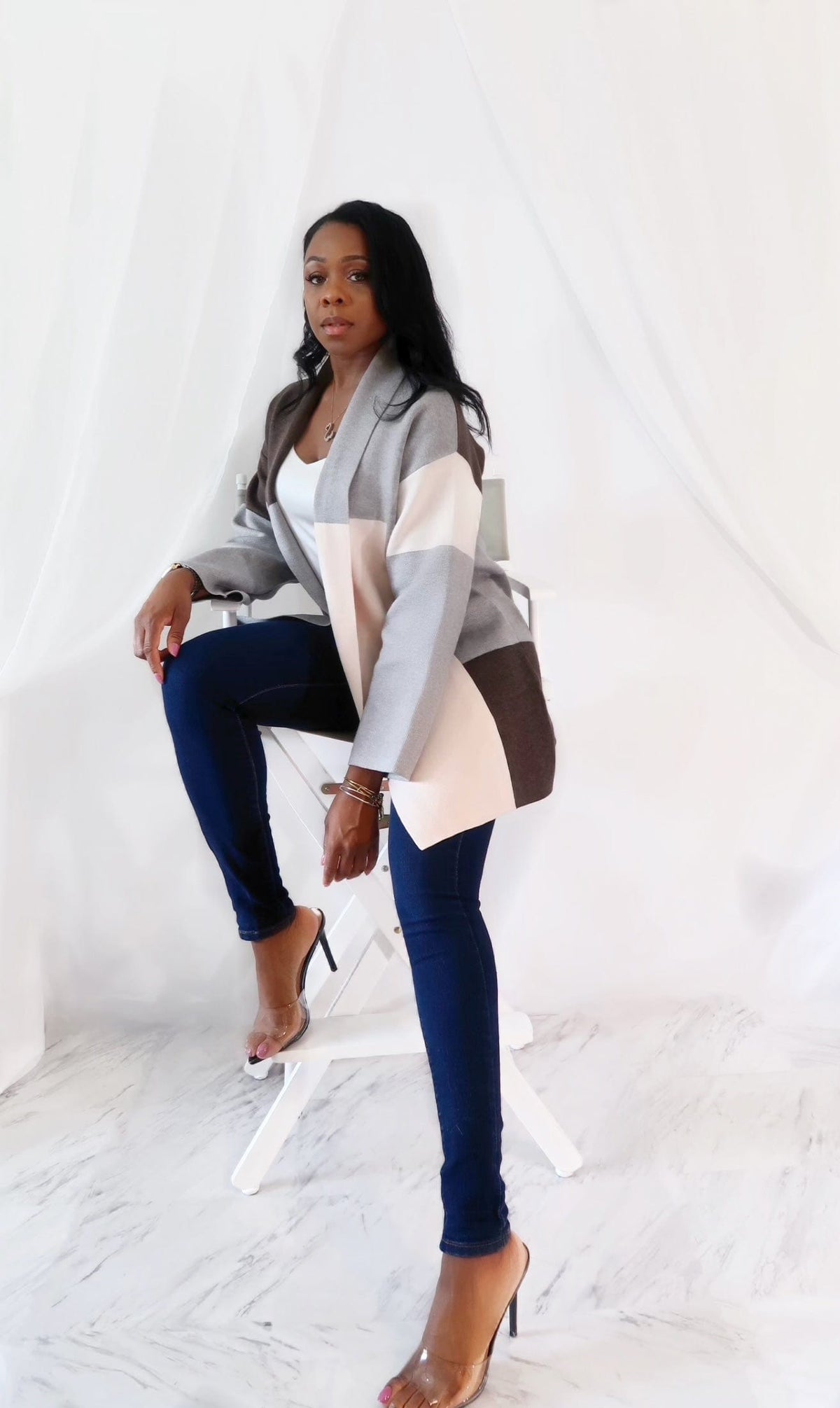 Luxuriance Style Cardigan Color Block Gray Sweater | Coat