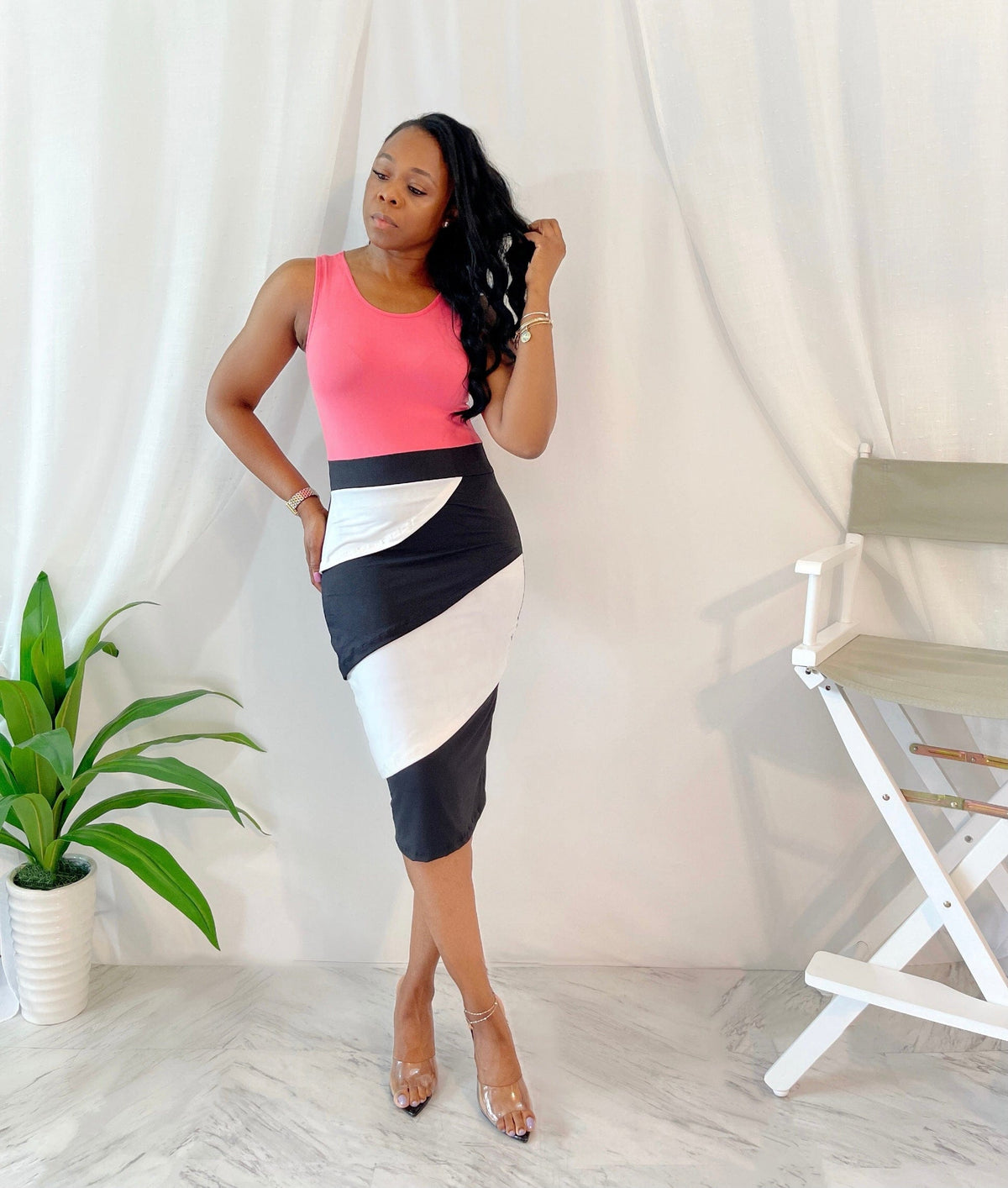 Luxuriance Style Dress Color Block Midi  | Dress