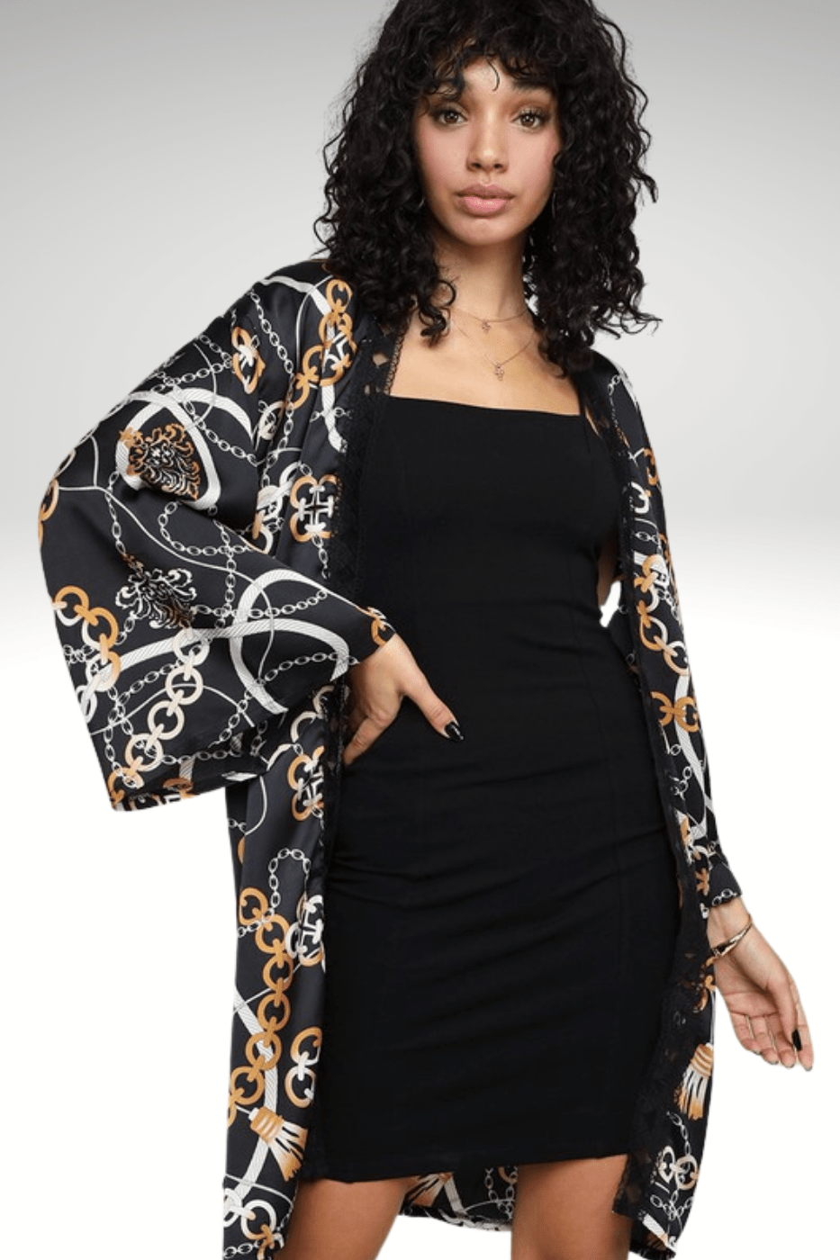 Luxuriance Style Kimono The Black Chain- Link | Kimono