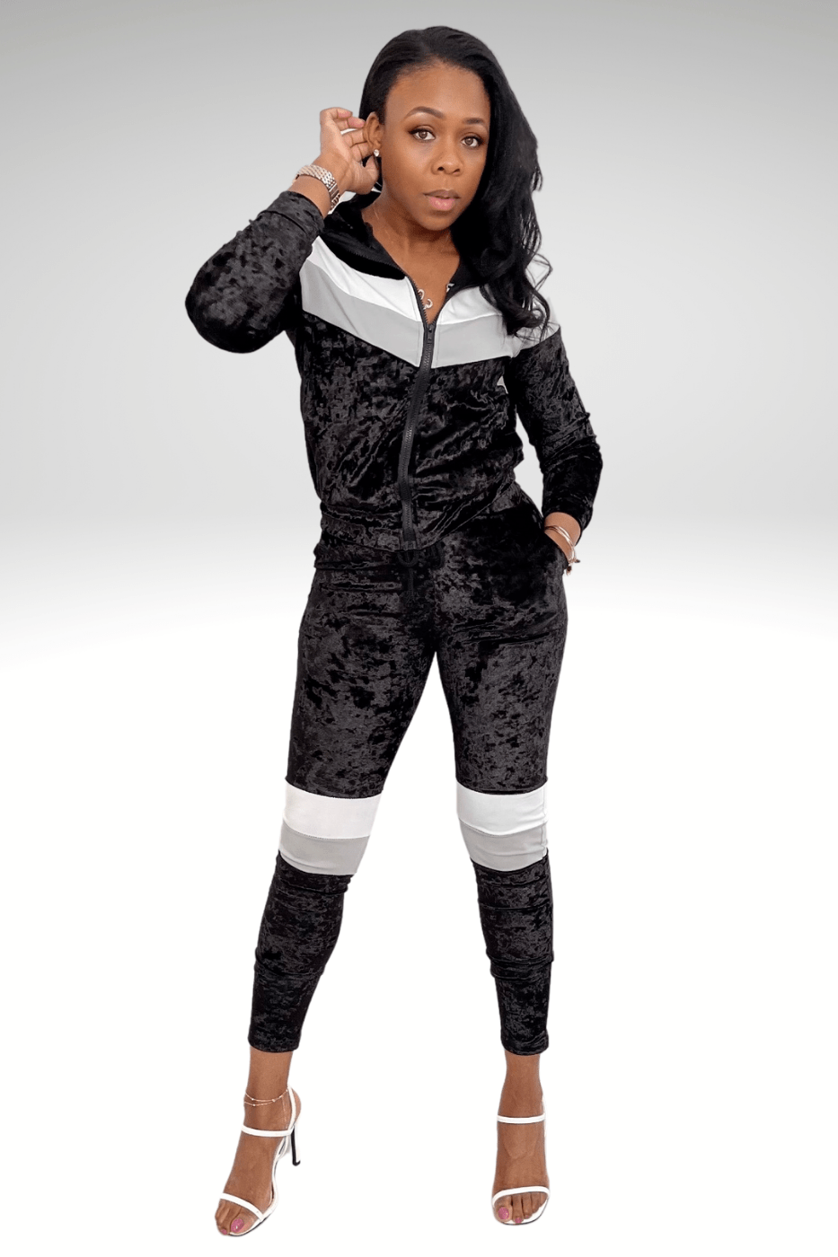 Luxuriance Style Sets Velour Stripe | Track Suit