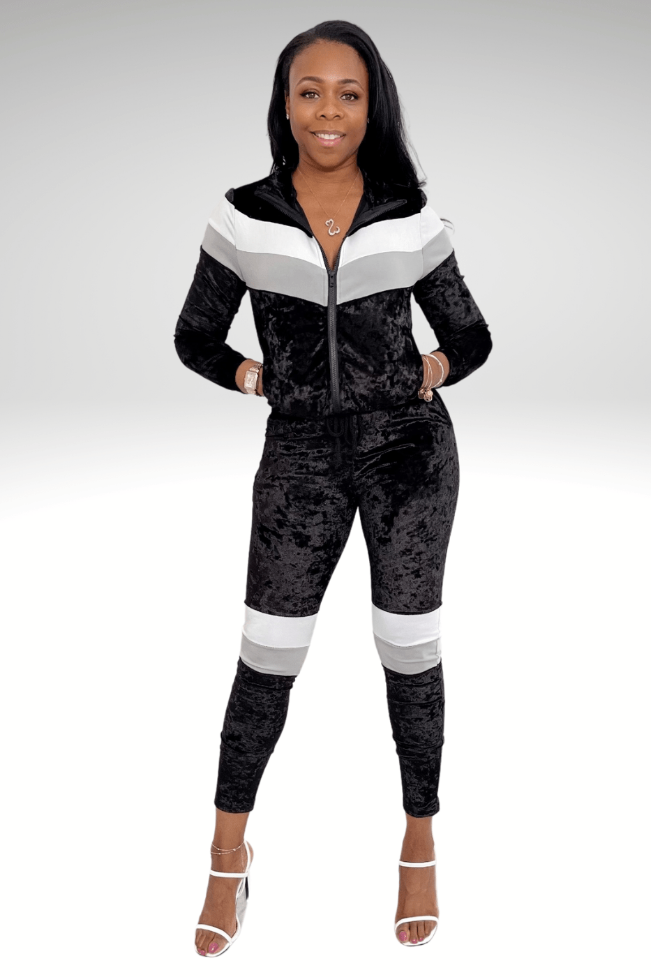 Luxuriance Style Sets Velour Stripe | Track Suit