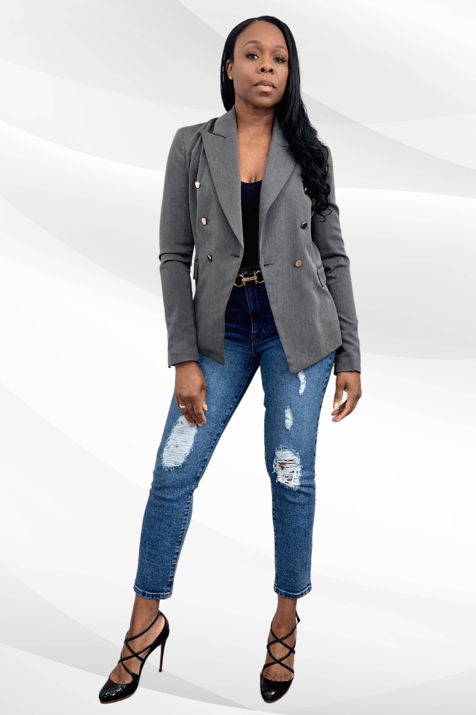 Luxuriance Style | The Boutique  Blazer Gray Double Breasted | Blazer