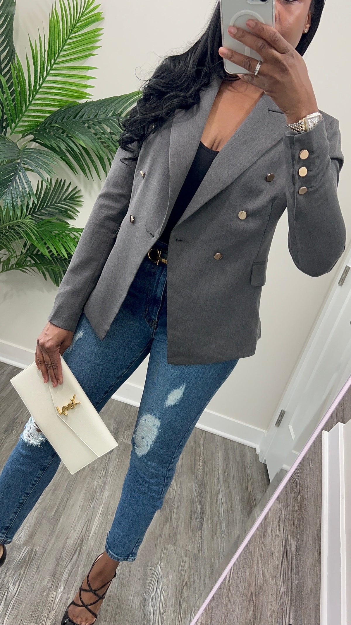 Luxuriance Style | The Boutique  Blazer Gray Double Breasted | Blazer