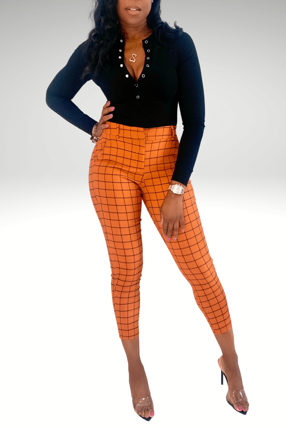 Luxuriance Style Bottoms Checkered Print | Ankle Pant