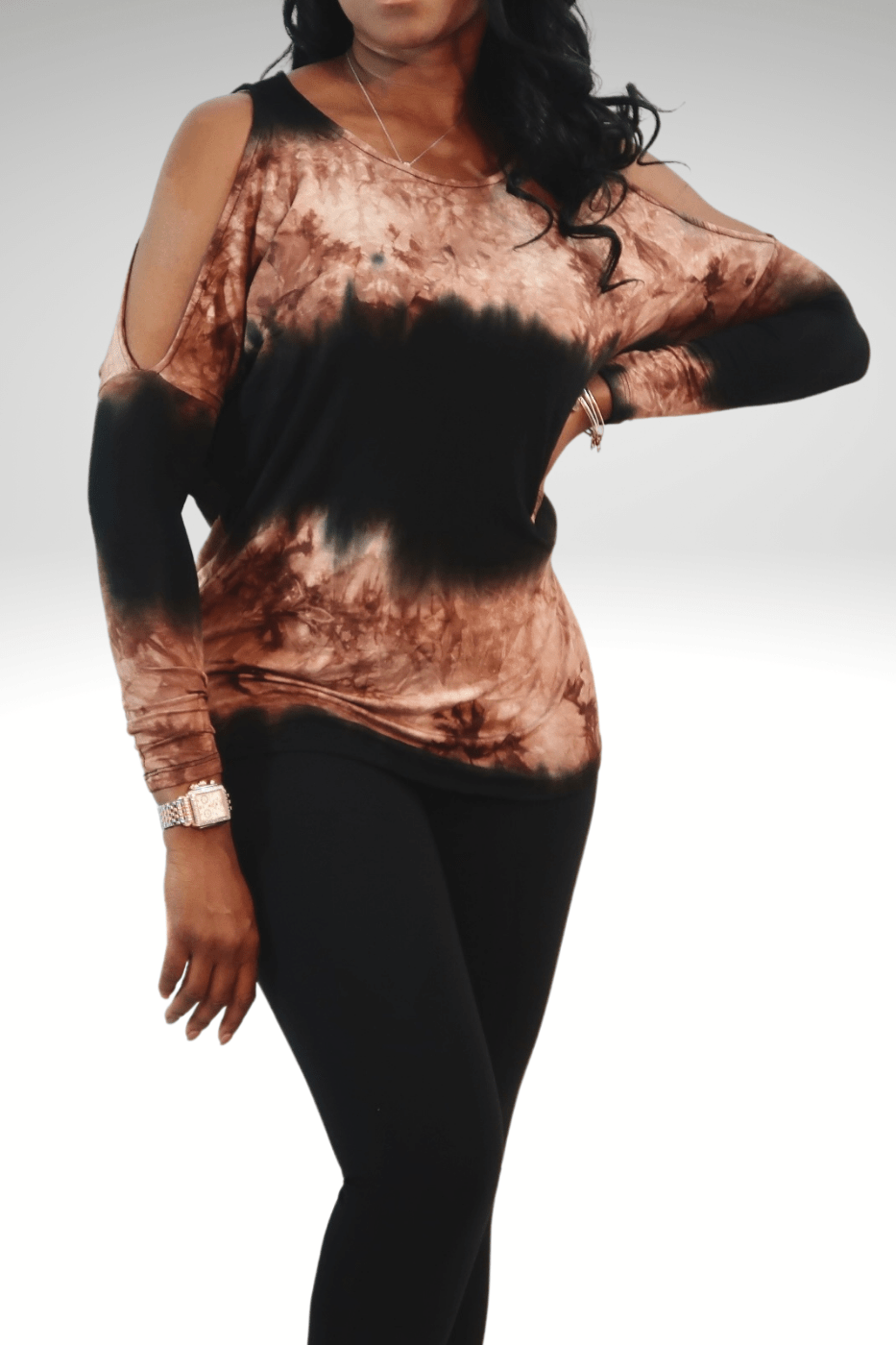 Luxuriance Style Tops Tie - Dye Cold Shoulder Top