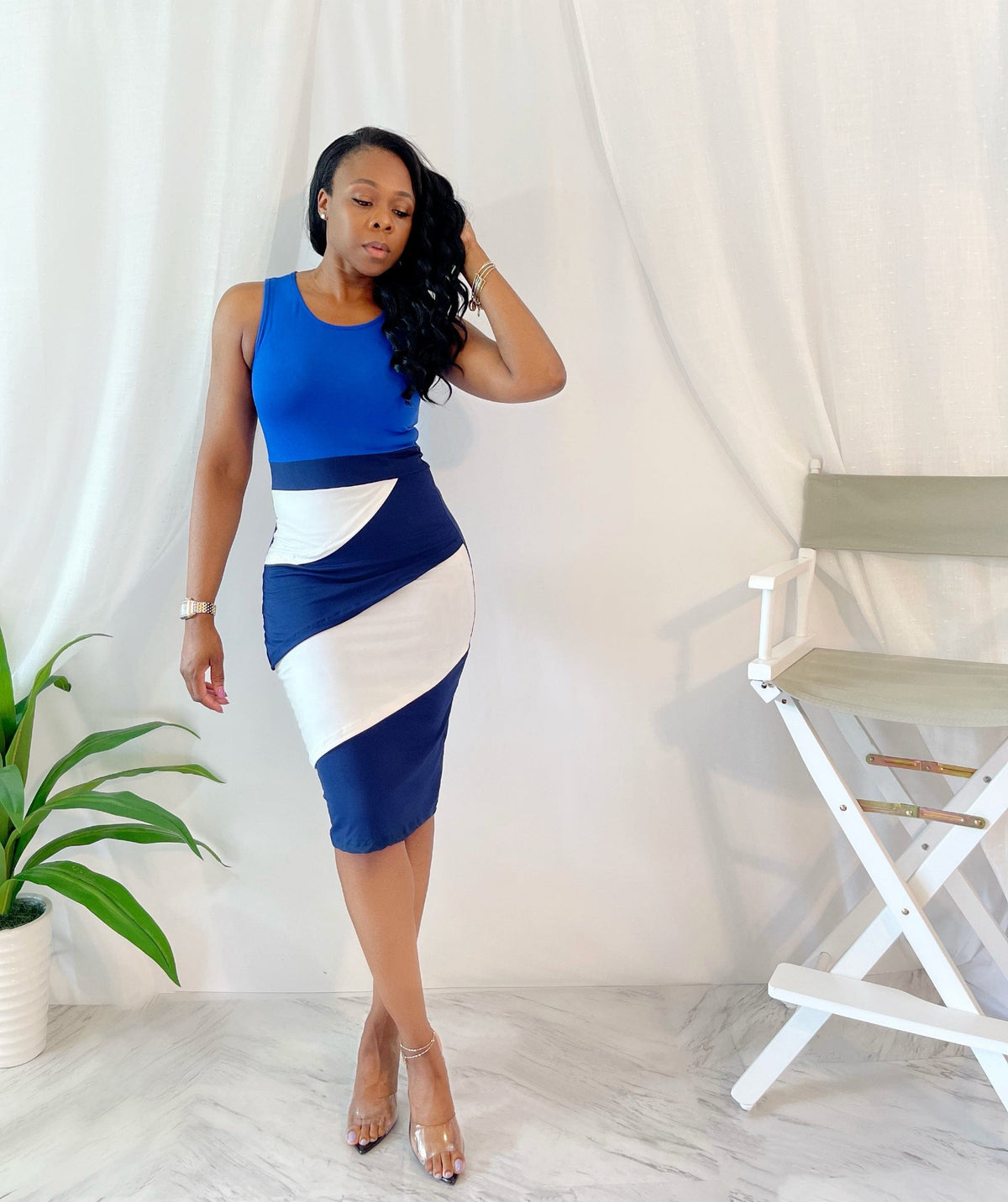 Luxuriance Style Dress Color Block Midi  | Dress