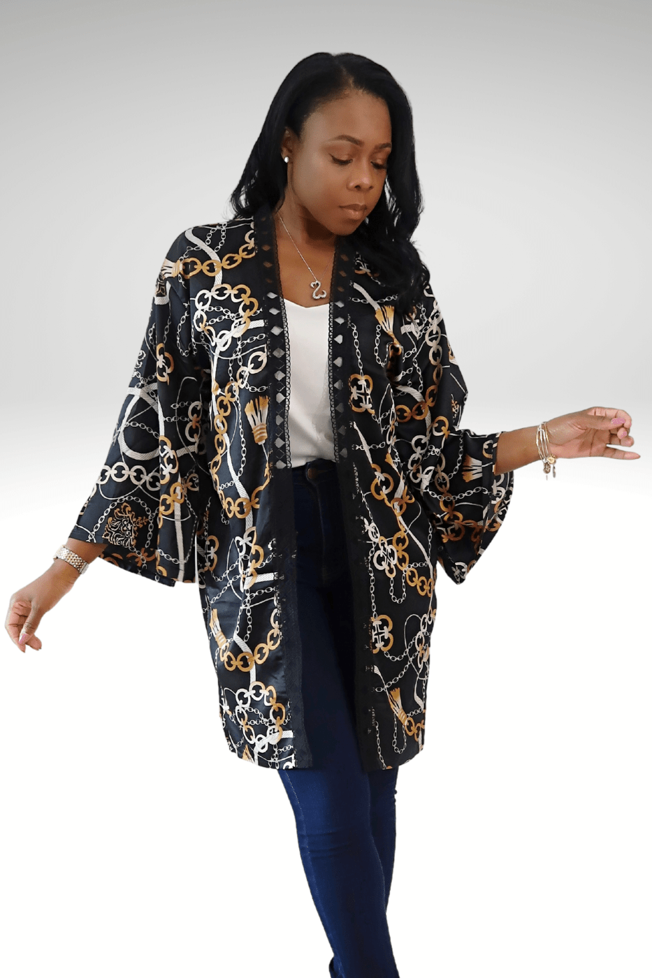 Luxuriance Style Kimono The Black Chain- Link | Kimono