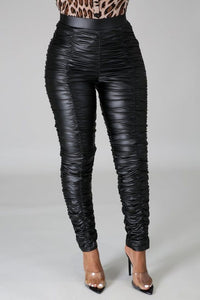 Luxuriance Style Bottoms High Waist Faux Leather Shirring | Pants