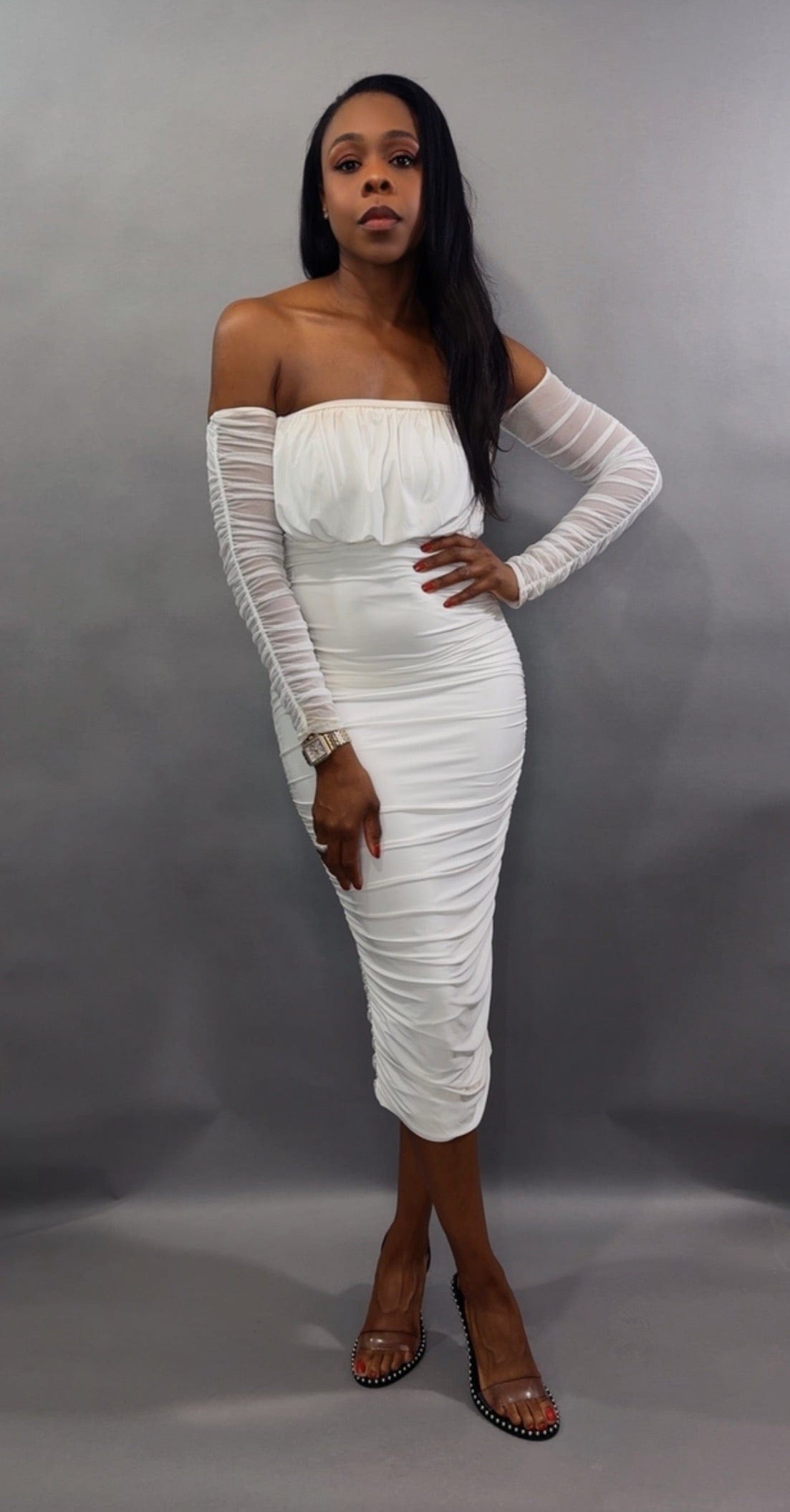 Luxuriance Style Boutique Dress The Aurelia Ruched Midi Dress