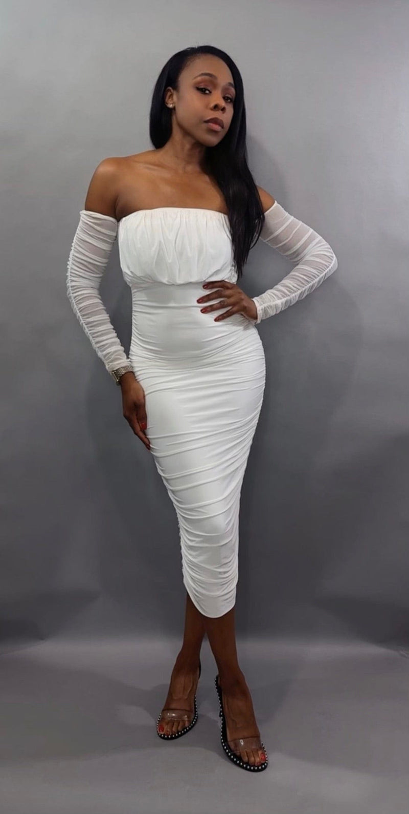 The Aurelia Ruched Midi Dress | Luxuriance Style Boutique Luxuriance Style The Aurelia Ruched Midi Dress | Luxuriance Style Boutique Luxuriance Style