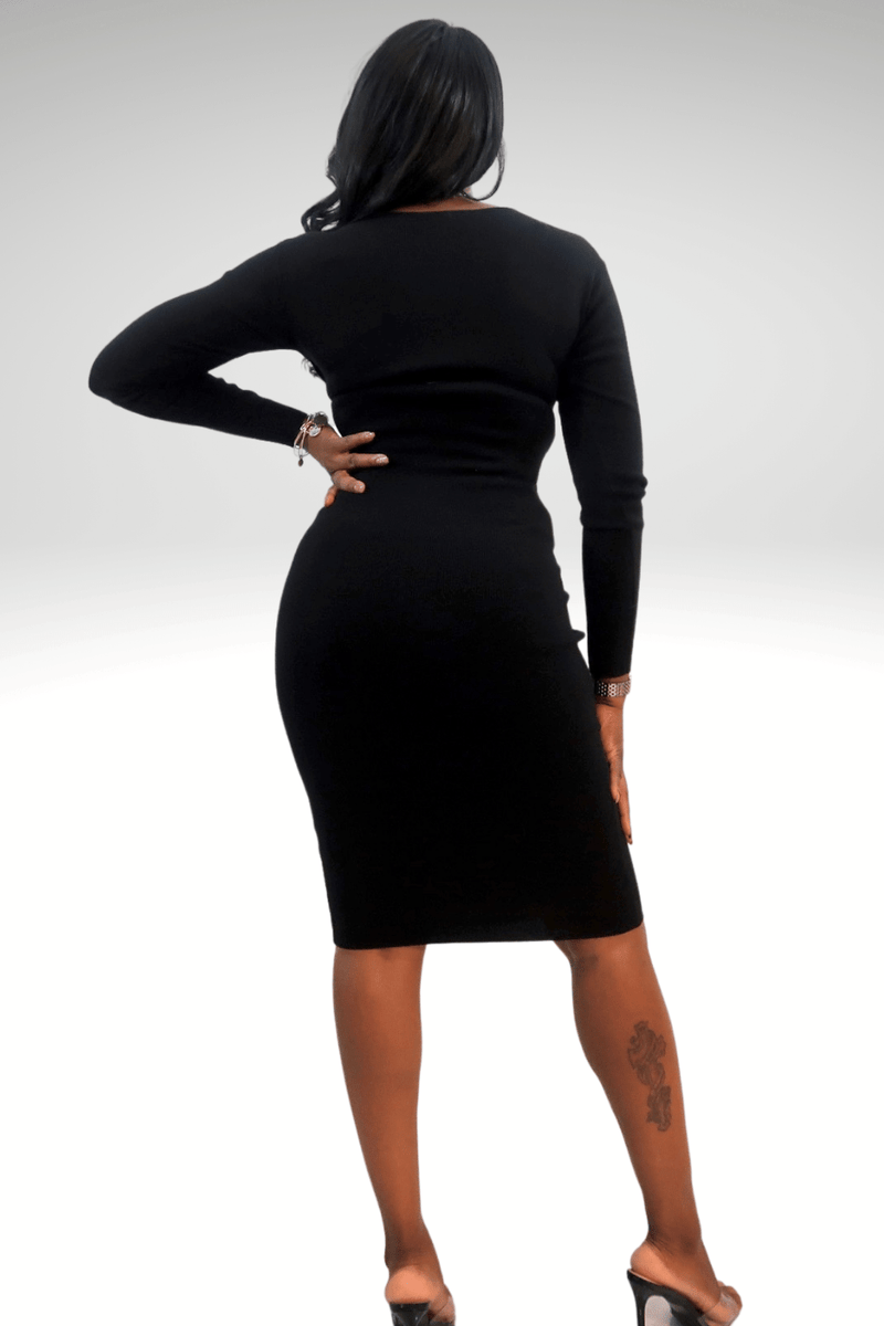 Shop Women Dresses : Black Long Sleeve Knit Wrap Dress Luxuriance Style Shop Women Dresses : Black Long Sleeve Knit Wrap Dress Luxuriance Style
