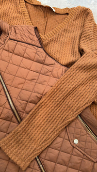 Luxuriance Style ™ Sweater Brushed Thermal Waffle V-Neck Hi-Low Hem Tunic Sweater.