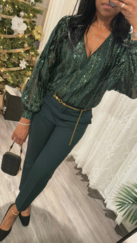 Luxuriance Style | The Boutique™ BodySuit Emerald Green Sequin Top