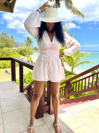 Luxuriance Style | The Boutique  Romper Jasmine |  Corset V Neck Belted Romper