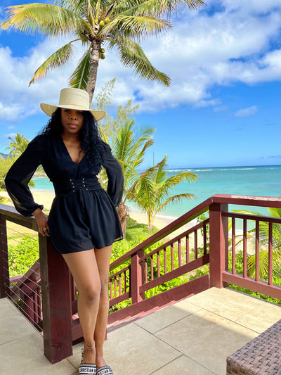 Luxuriance Style | The Boutique  Romper Jasmine |  Corset V Neck Belted Romper